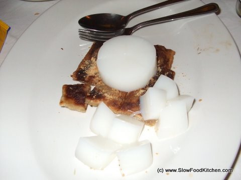 Red bean pancake with almond jelly