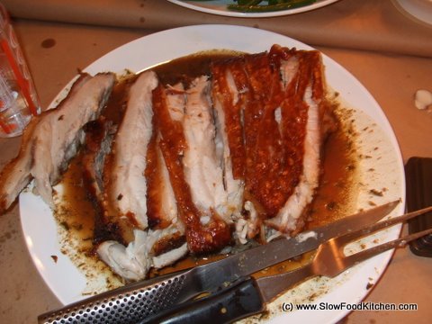 Roast Pork Belly with Spiced Red Plum, Ginger & Rhubarb Relish