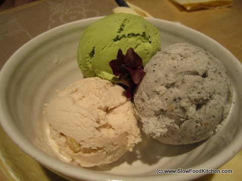 Black Sesame, Green Tea and Sweet Chestnut Ice Cream.