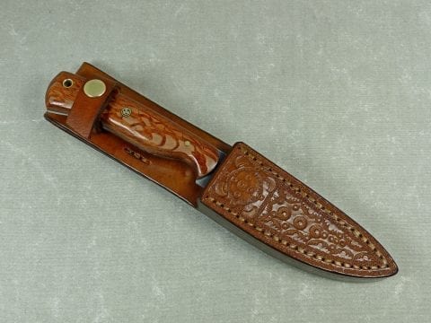 SW4 - Handcrafed EDC knife with Australian lacewood handle inside leather sheath