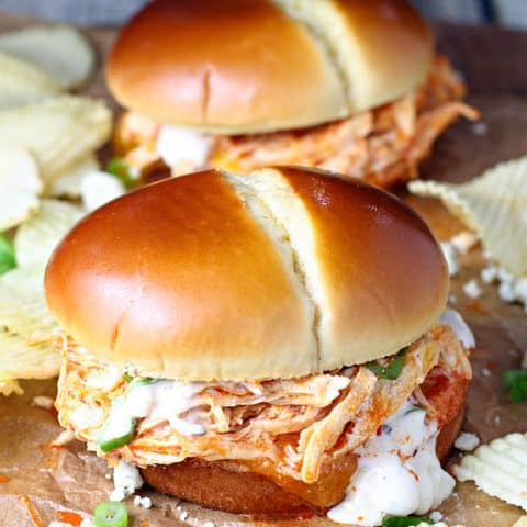 Shredded Buffalo Chicken Sandwiches (Slow Cooker)