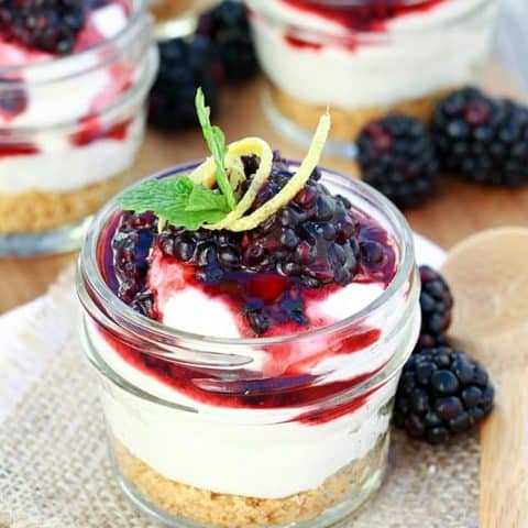 Mini No-Bake Blackberry Lemon Cheesecakes