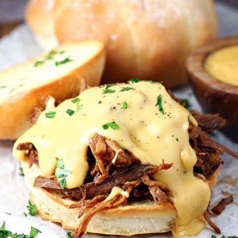 Slow Cooker Cheesy Barbecue Brisket Sandwiches
