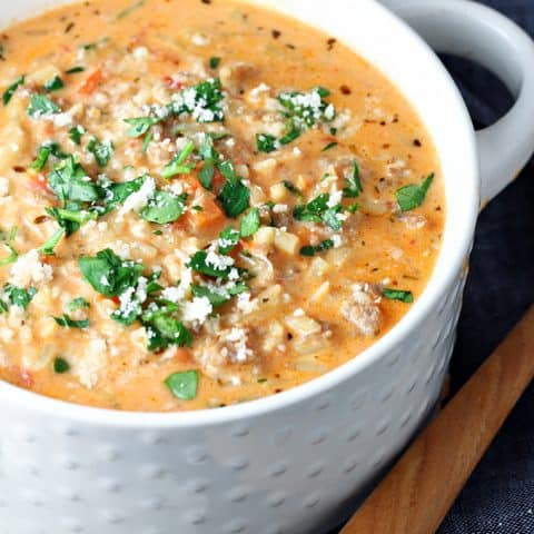 Sausage Orzo and Spinach Soup