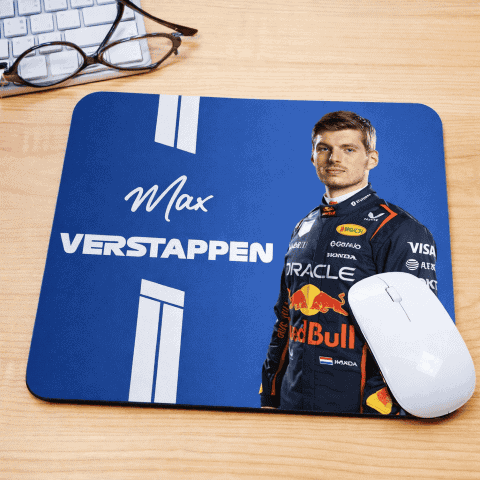 Max Verstappen mousepad met Red Bull Racing logo en afbeelding.