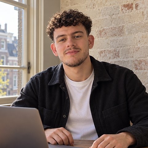 Kevin Boon van RankPilot aan zijn bureau in Groningen