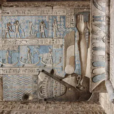 Hathor relief with carved ritual scenes
