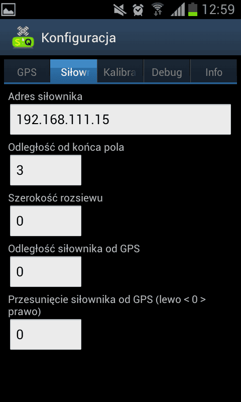 Konfiguracja siłownika