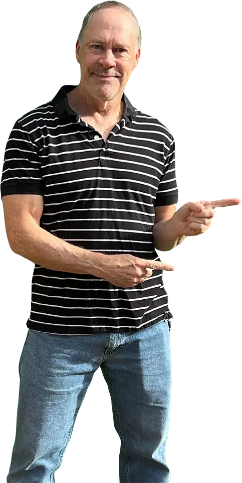 Gordon pointing to a house in Sacramento.