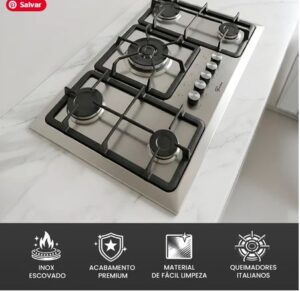 Fogão Cooktop De Embutir 5 Bocas A Gás Tripla Chama