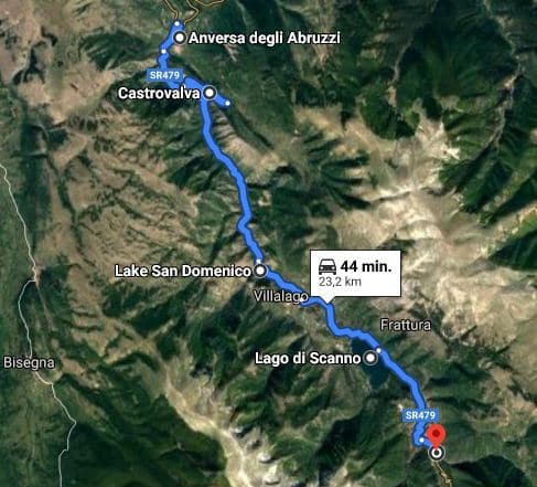 route voorbeeld vanaf Anversa tot aan Scanno 