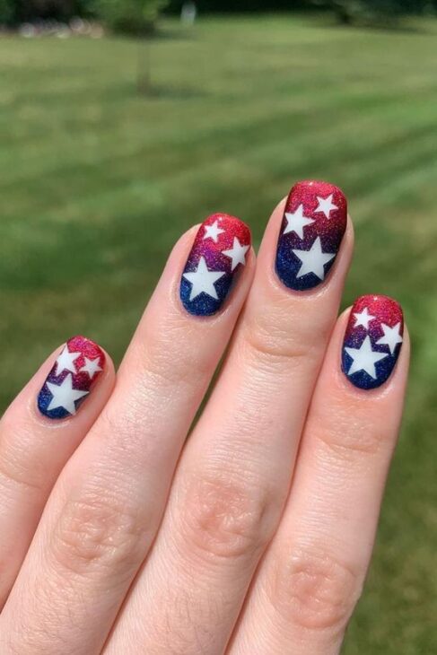 blue and red ombre nails
