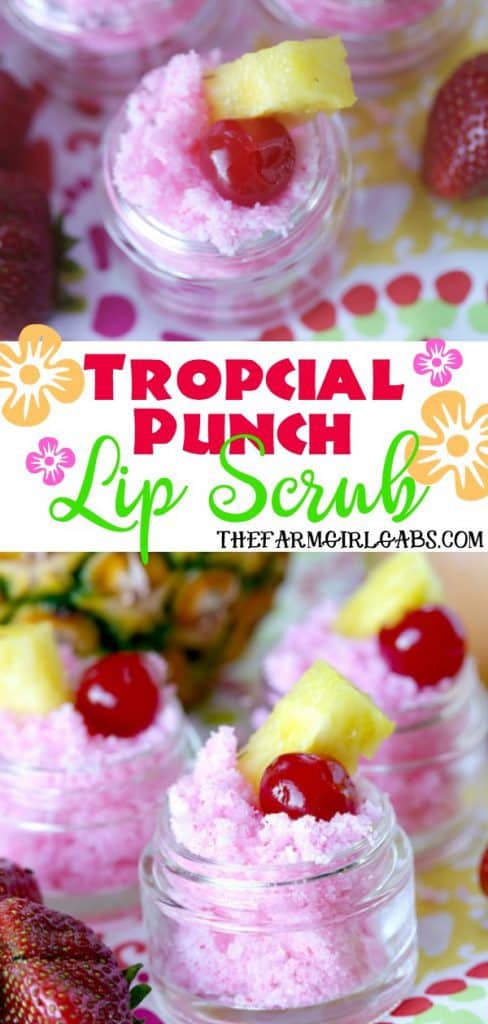 Sooth and exfoliate those chapped lips with this easy DIY Tropical Punch Lip Scrub that you can make at home. #DIY #essentialoils #scrub #lipscrub #beauty