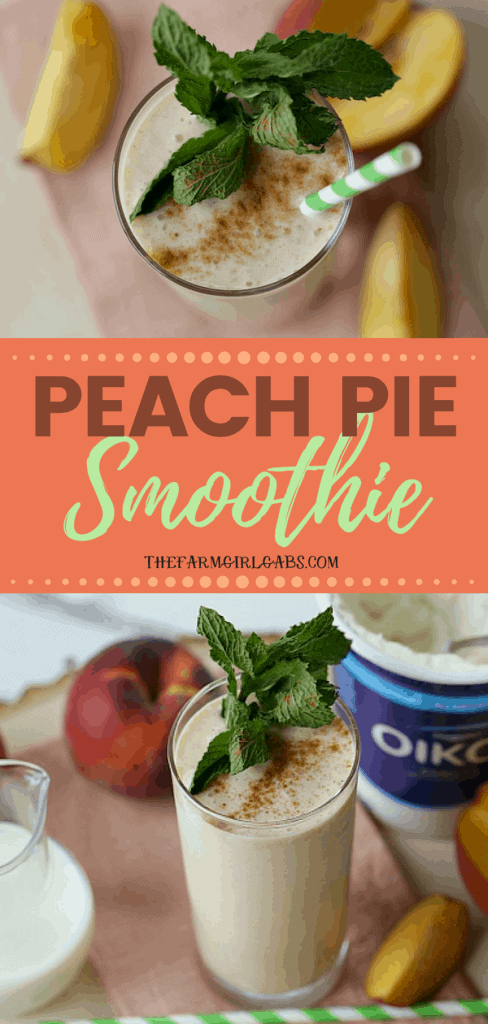 Start your morning off with this nutritious and delicious farm fresh Peach Pie Smoothie recipe. #smoothie #peachpie #drinkrecipes #smoothierecipes