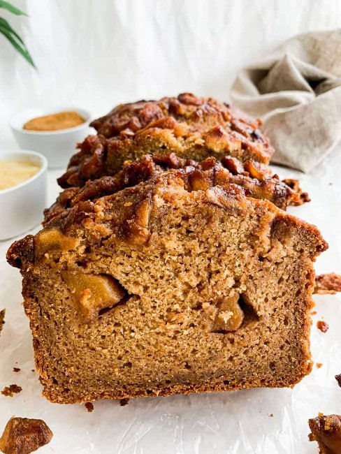 front view of a loaf of apple banana bread