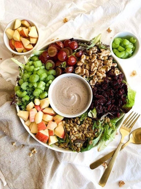 Simple Harvest Salad with a Vegan and Gluten-Free Creamy Walnut Vinaigrette