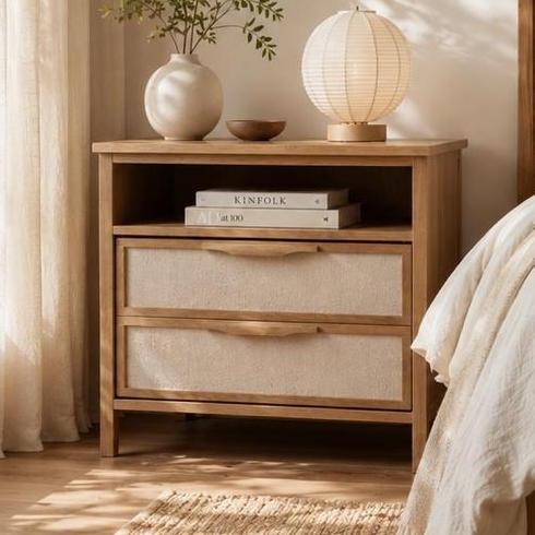 Mesa de luz J2 Bold XL - Ancho 80cm - Madera maciza álamo