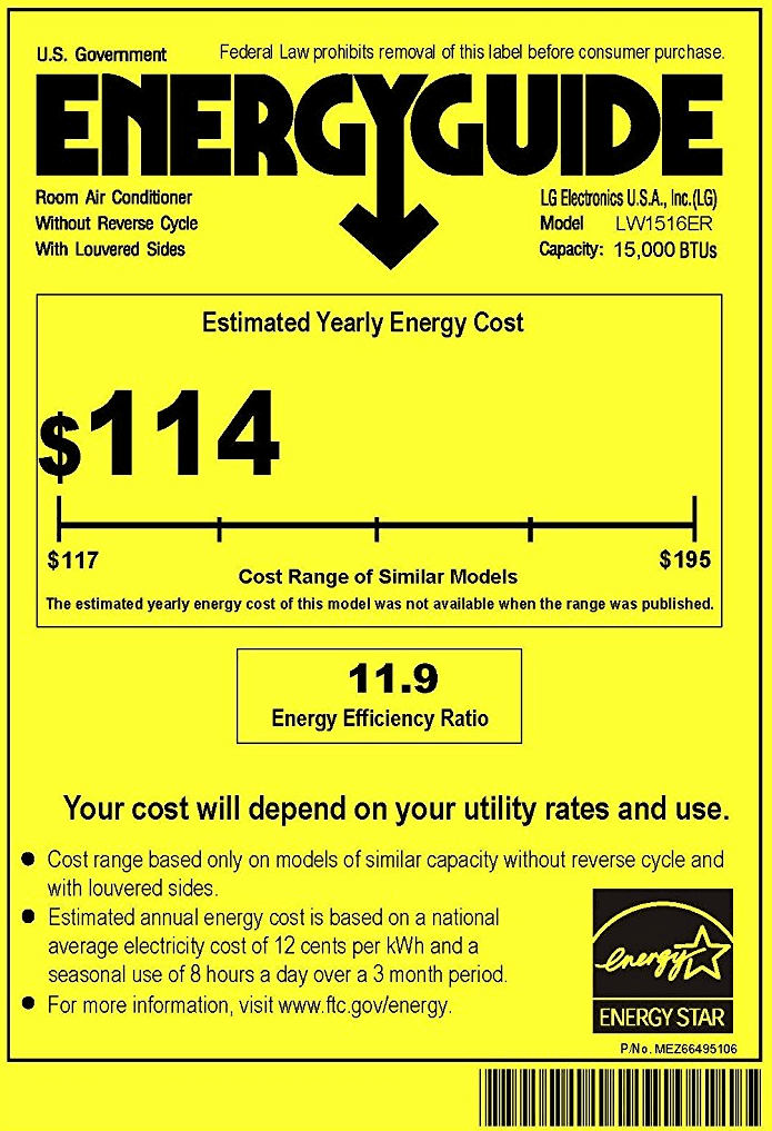 LG LW1516ER 15,000 BTU Energy Guide