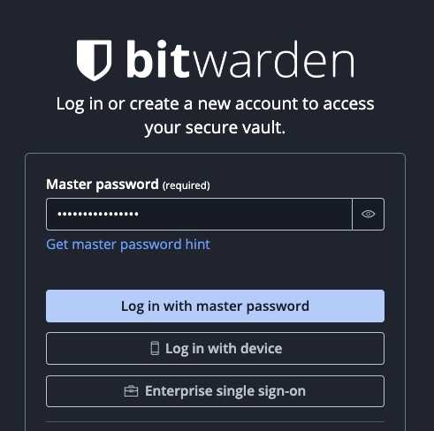 BitWarden Login Screen