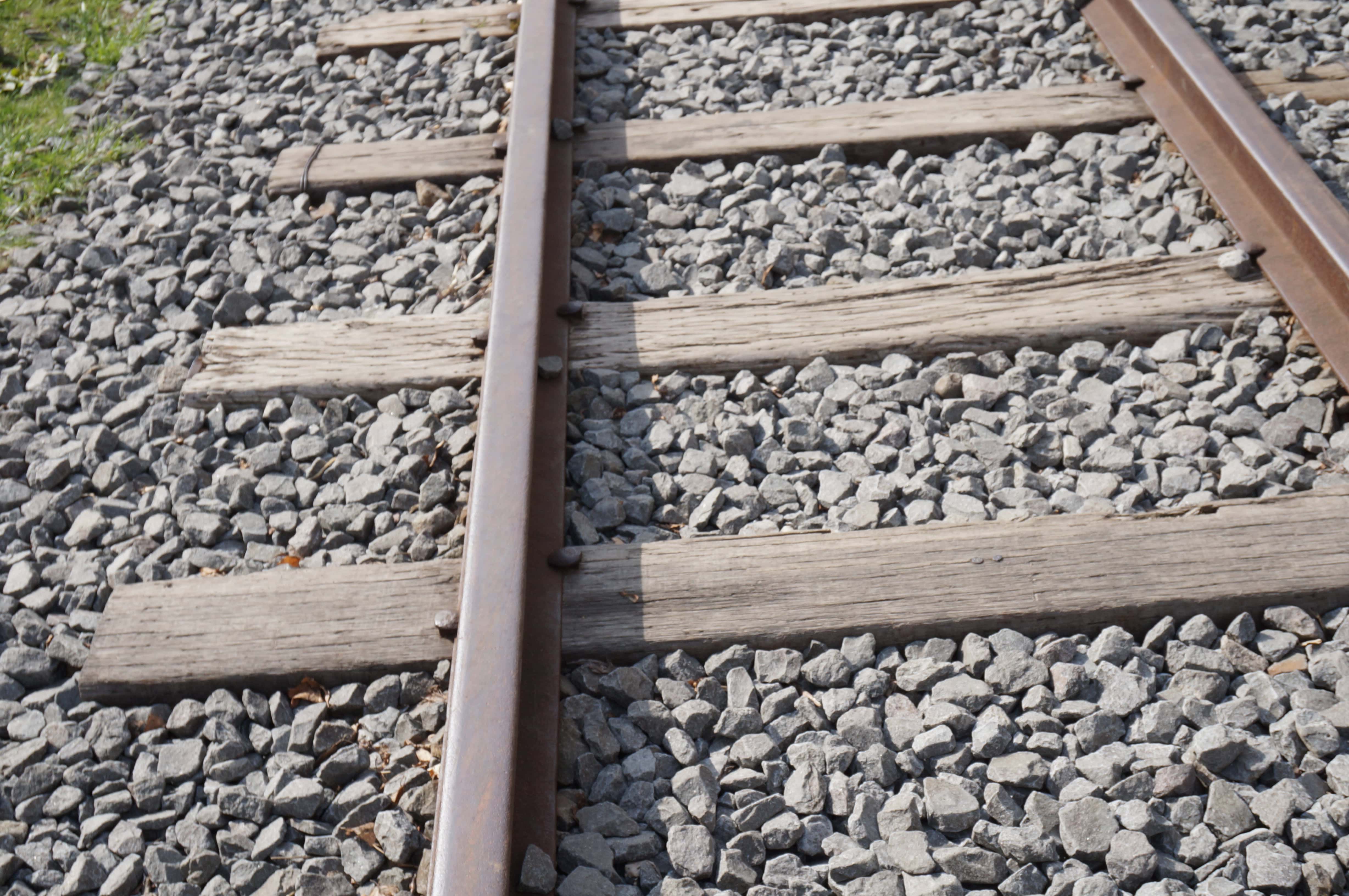 旧手宮線のレールと枕木クローズアップ