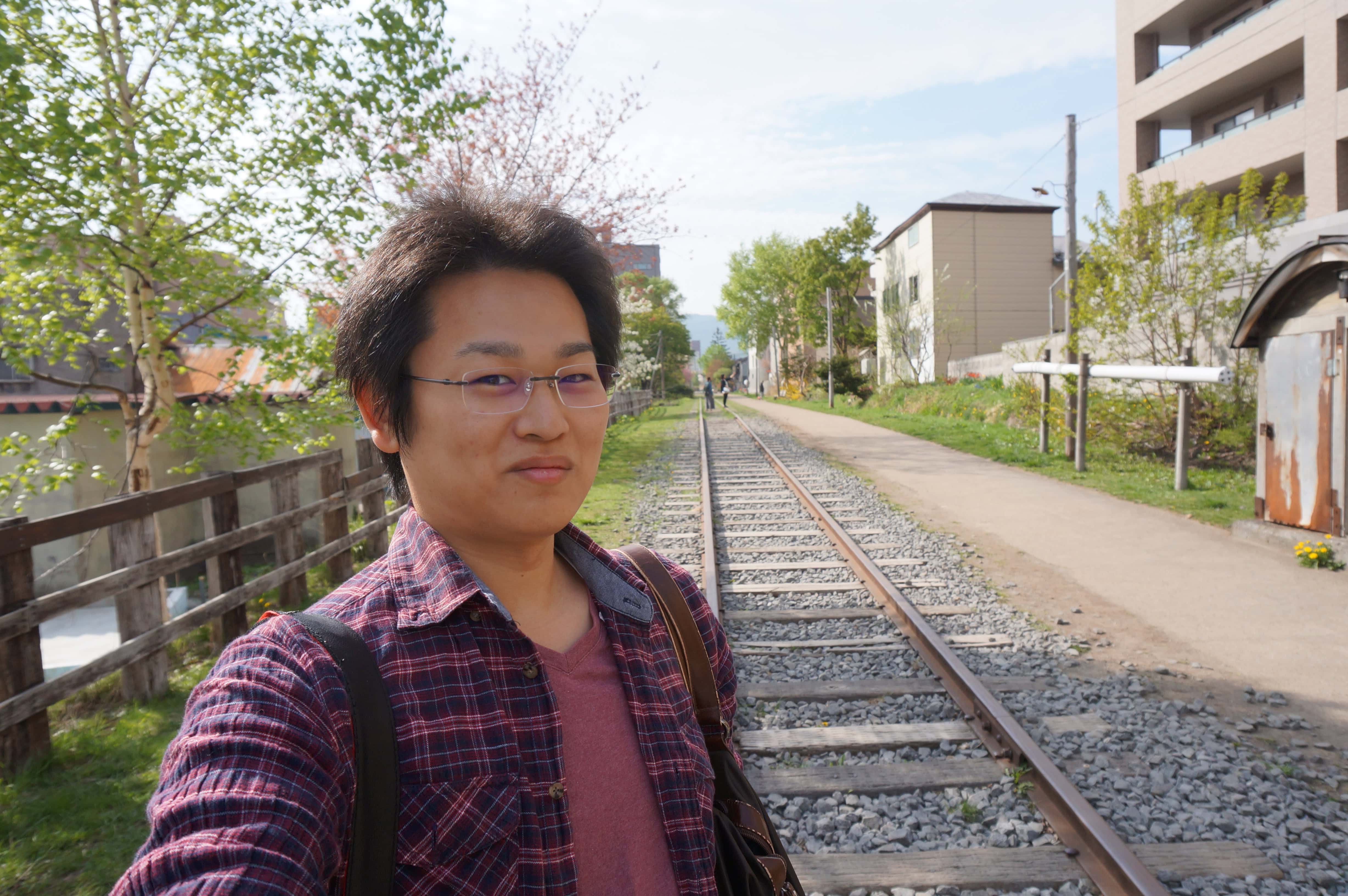 旧手宮線でのセルフィー