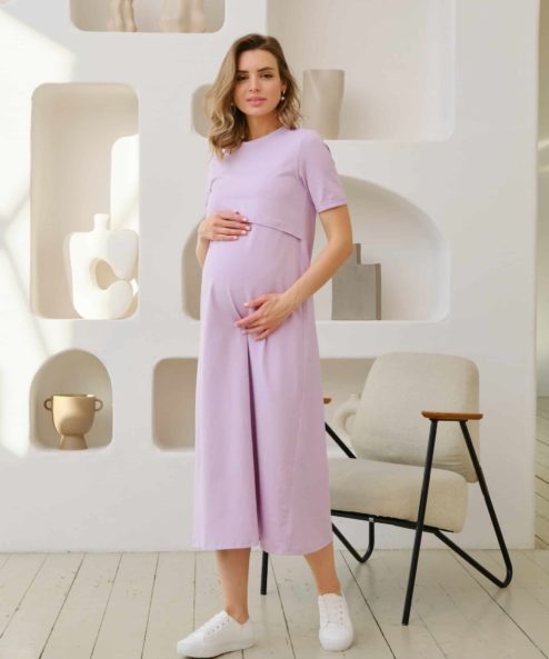 Лавандовое платье-футболка для будущих и кормящих мам Casual
