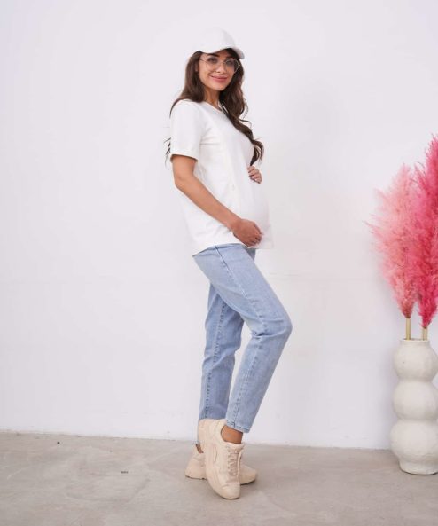 Голубые джинсы moms для будущих мам Siam