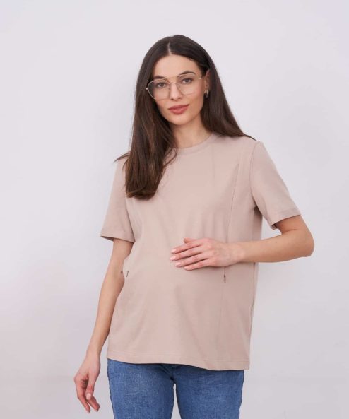 Пыльно-бежевая футболка для будущих и кормящих мам Astoria