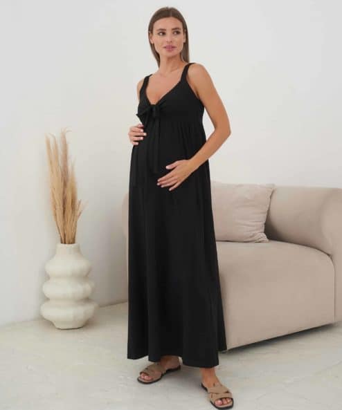 Черный сарафан для будущих и кормящих мам Rodos