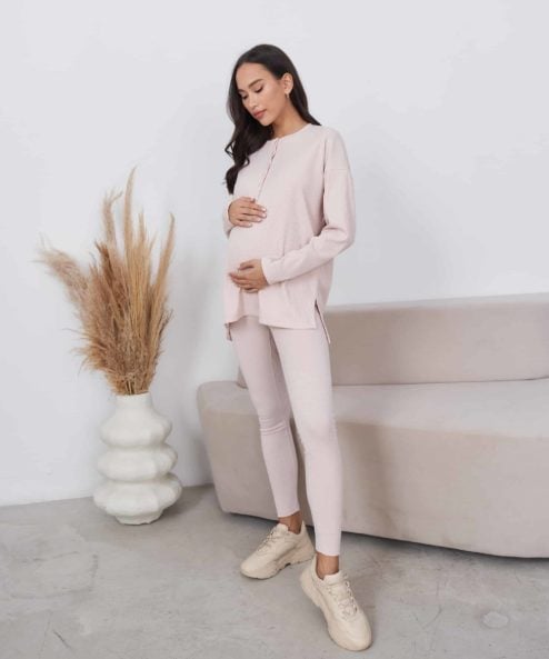 Бежевыe леггинсы в рубчик для беременных Kardy