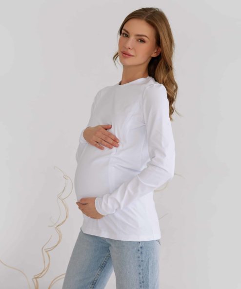 Белый лонгслив для будущих и кормящих мам Simple
