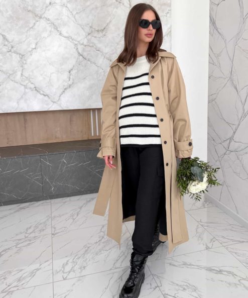 Бежевый тренч свободного кроя для беременных и кормящих Marilyn