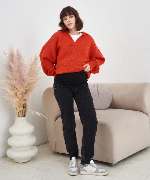 Темно-серые утеплённые джинсы moms для беременных Isla New