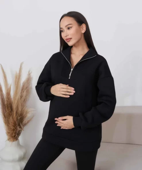 Черный тёплый свитшот для будущих и кормящих мам Hanna Warm