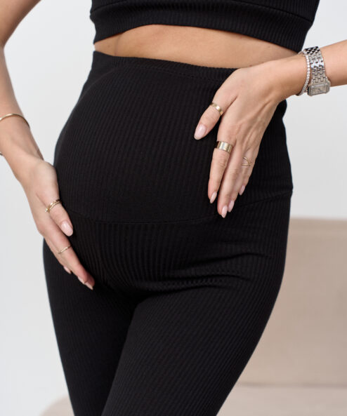 Alternative view of Черные леггинсы в рубчик для беременных Kardy New