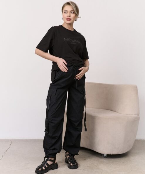 Черные брюки-карго для будущих и кормящих мам Billy