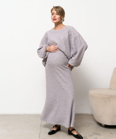 Серая пушистая юбка макси Cloud