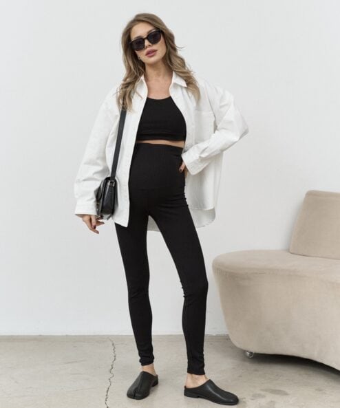 Черные леггинсы в рубчик для беременных Kardy New