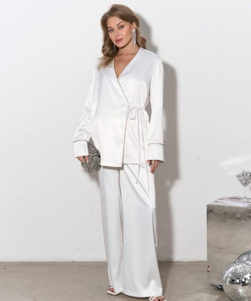 Молочные атласные брюки Jecky