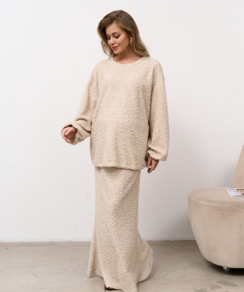 Alternative view of Бежевая пушистая юбка макси Cloud