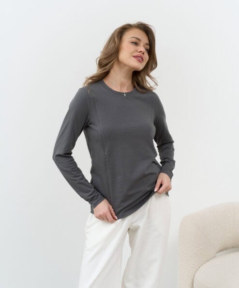 Графитовый лонгслив для будущих и кормящих мам Simple