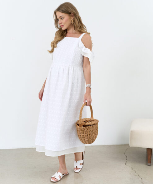 Белый сарафан для беременных и кормящих мам Violetta New