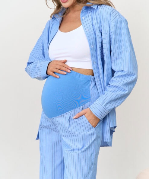 Alternative view of Голубые брюки в полоску для беременных Darren