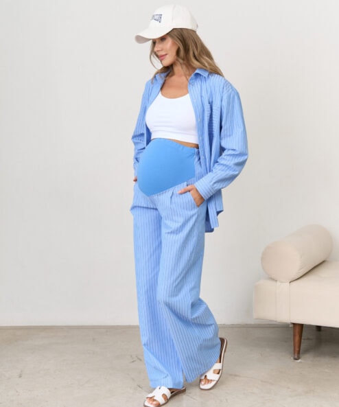 Голубые брюки в полоску для беременных Darren
