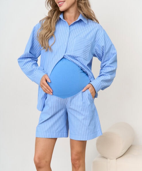 Alternative view of Голубые шорты в полоску для беременных Darren