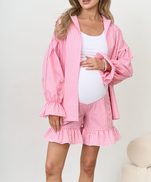 Alternative view of Розовые шорты в клетку для беременных Siesta