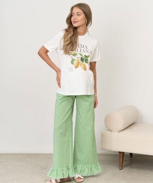 Зеленые брюки в клетку для беременных Siesta