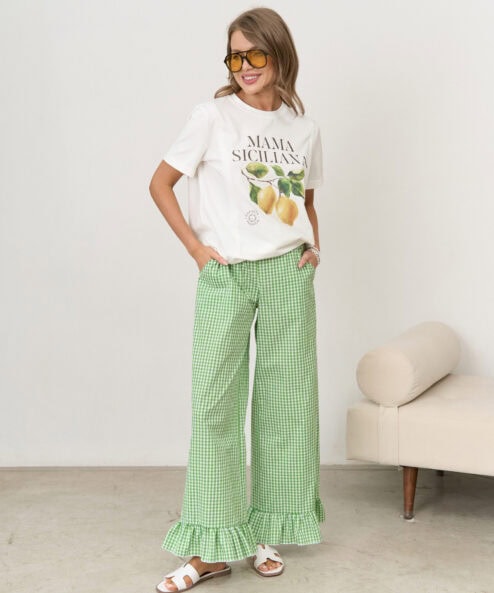 Зеленые брюки в клетку для кормящих мам Siesta