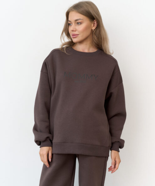 Кофейный теплый свитшот для будущих и кормящих мам MOMMY est 2026