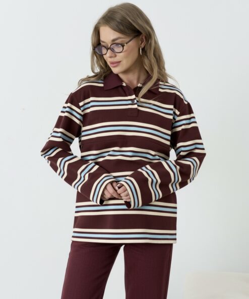 Бордовое поло в полоску для будущих и кормящих мам Tracy